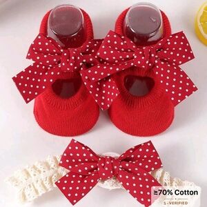 Red Polka Dot Baby Booties and Headband Set